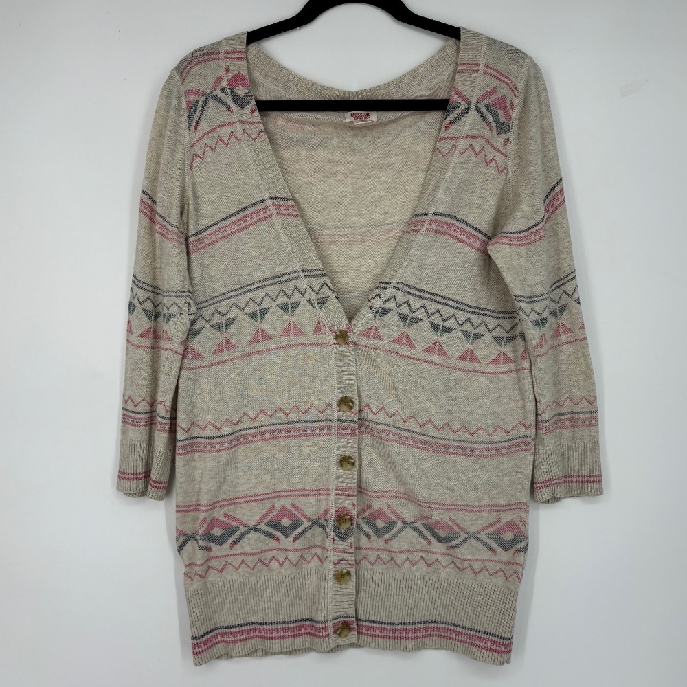 Mossimo Womens Large Button Front Cardigan Sweater Deep V-Neck Oatmeal Multi